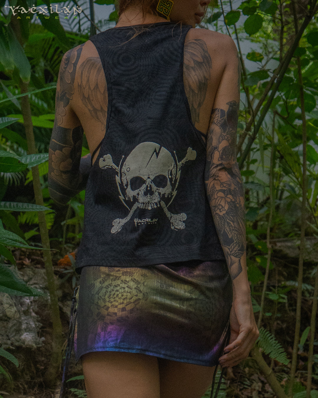 Tank Top Woman / Black Cotton Shinker - WIERD NOISES SHAMANS White